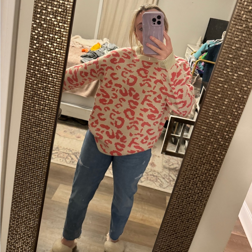 Pink cheetah print sweater from pink lily